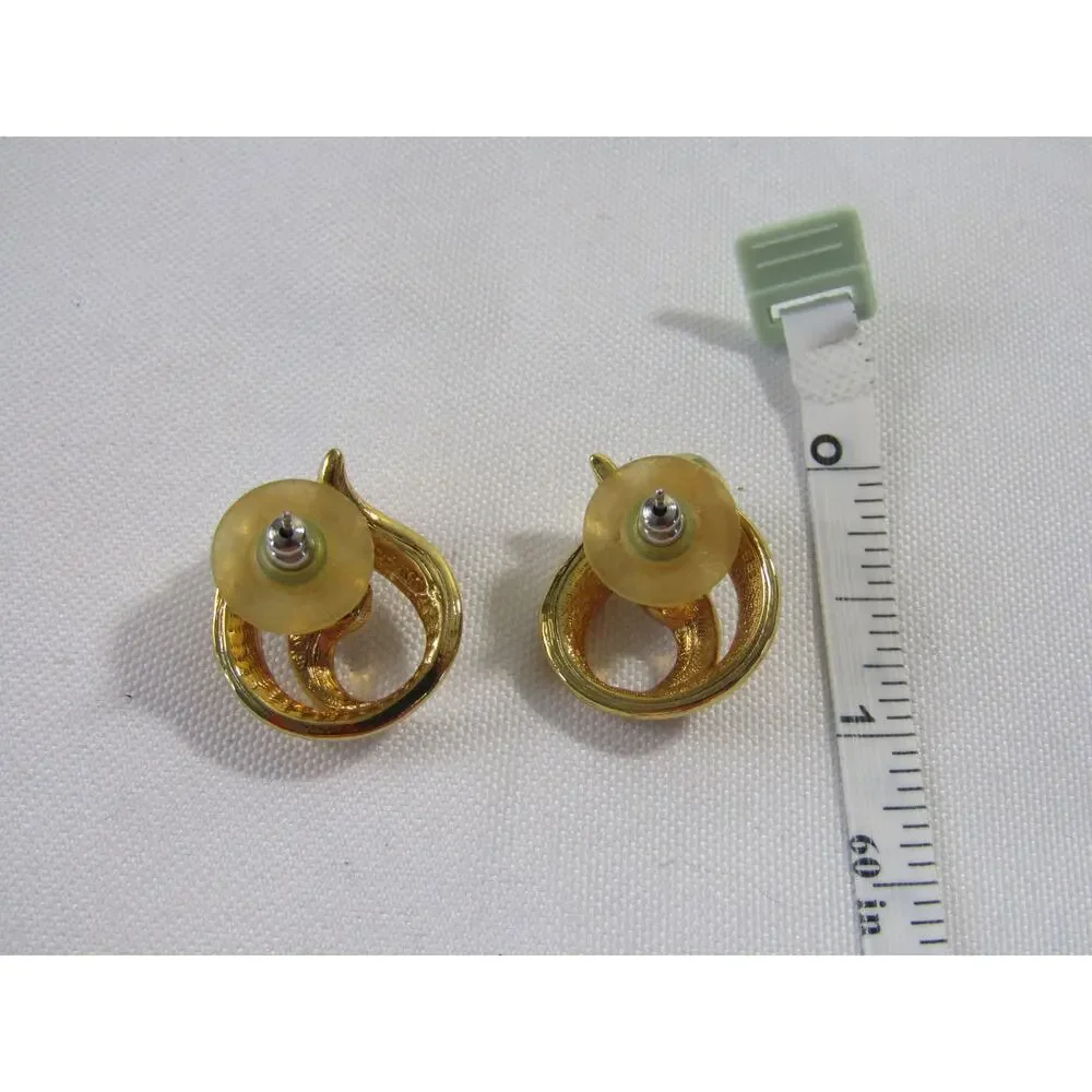 AVON Gold‎ Tone Faux Pearl Stud Dangly Earrings 1